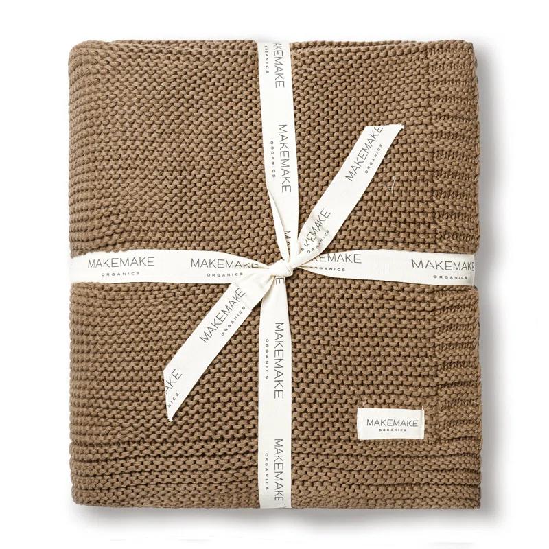 MakeMake Organics MakeMake Organics Organic Cotton Throw Blanket GOTS Certified Organic Knit Blanket Couch Bed Neutral Fall Colors Soft Cotton Throw Blanket Large (50x60, Sand)