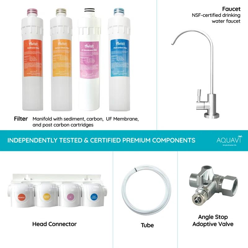 AQUAVI TUUM411 Aquavi Twist 4-Stage Filtration Mineral Under Sink Water Filtration System
