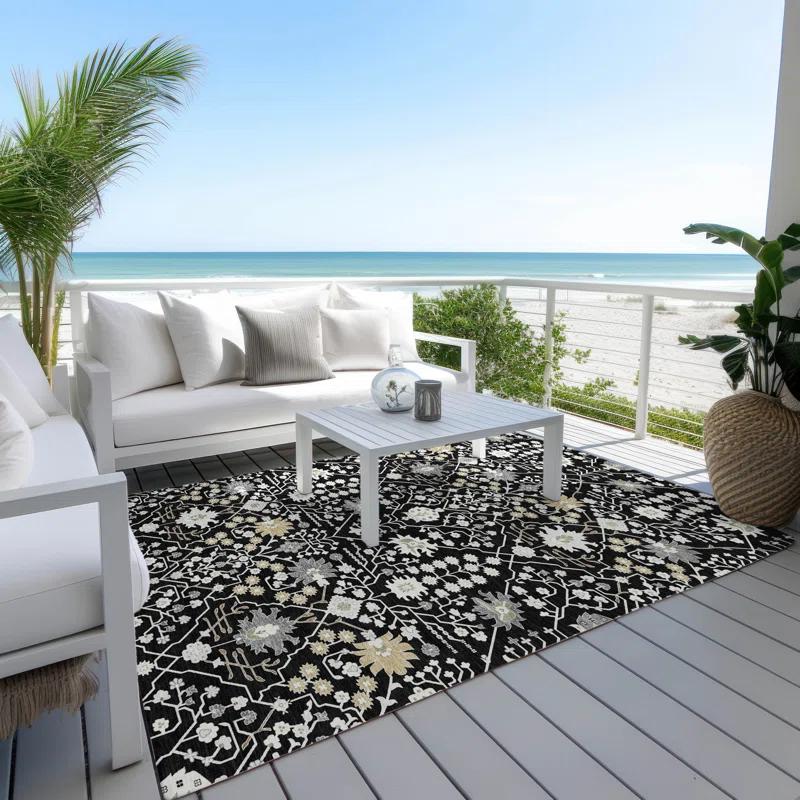 Machine Washable Indoor/Outdoor Chayden ACN1009 Black 1'8" x 2'6" Rug