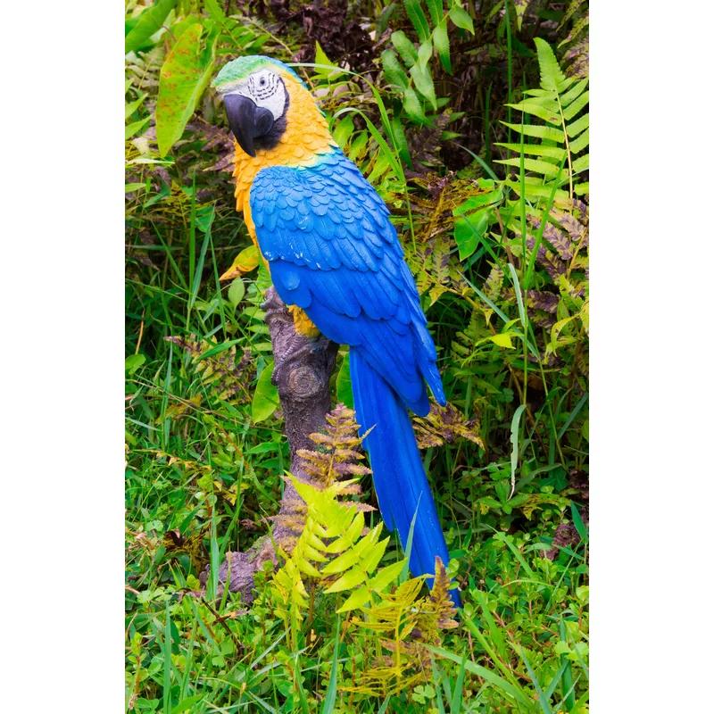 Blue and Yellow Parrot on Branch Polyresin Statue