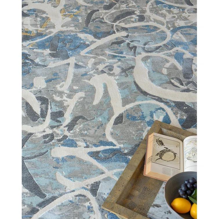 Exquisite Rugs Gianni Handmade Hand Loomed Wool/Bamboo Silk Blues/Silver/Ivory Area Rug