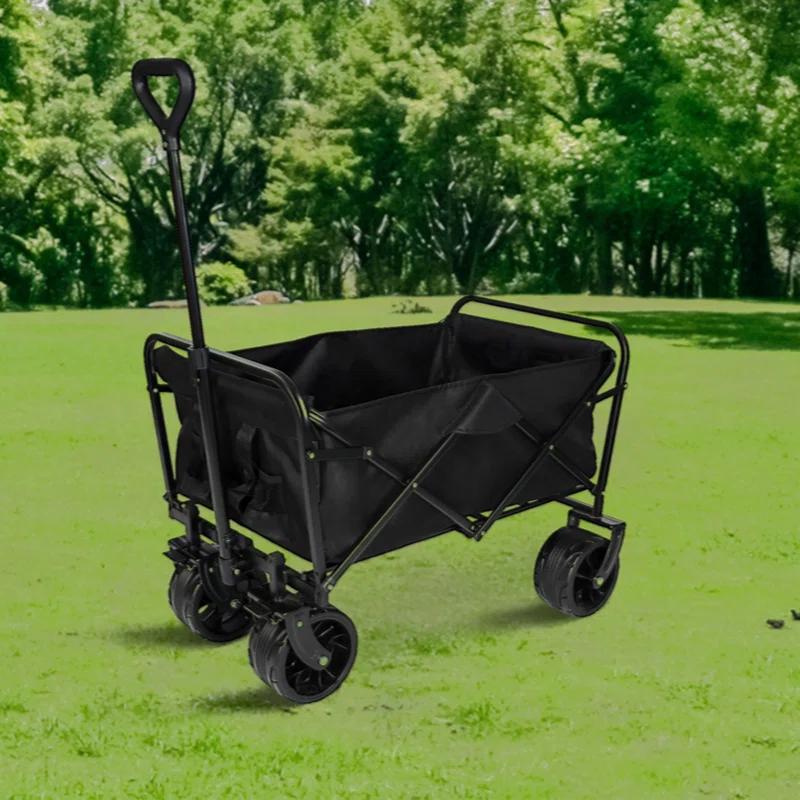 GZMWON 100L Collapsible Folding Beach Wagon Cart With 220Lbs Large Capacity, Wagons Carts Heavy Duty Foldable With Big Wheels  Sand, Garden