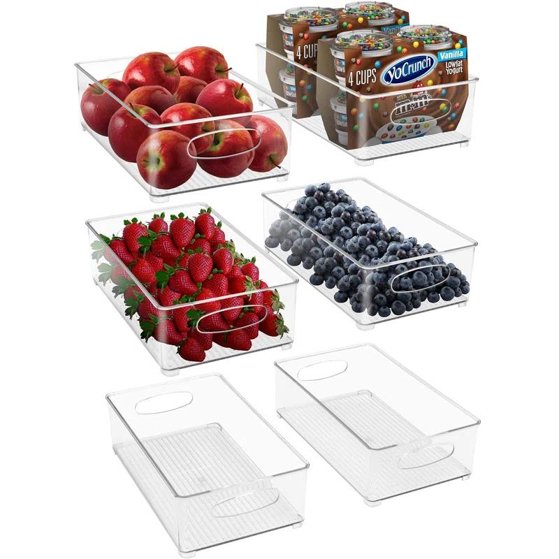 Prep & Savour Hosler 6 Pack Medium Stackable Clear Storage and Organizer Bins with Handles (Set of 6)