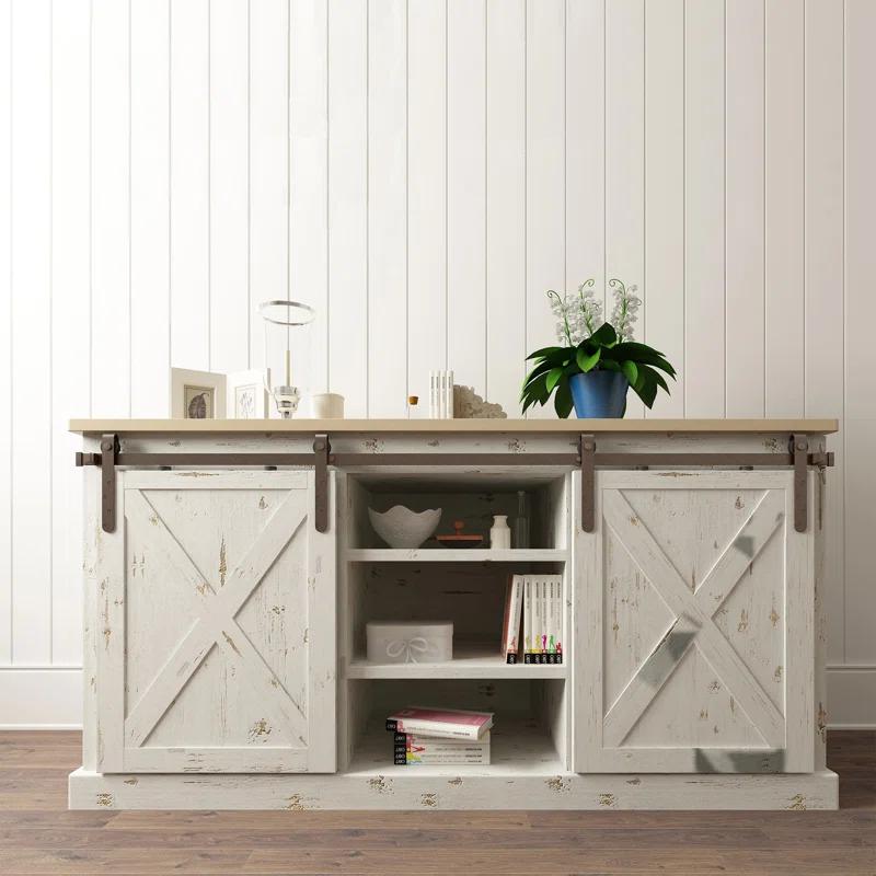 American Pro Decor Solid Steel Mini Sliding Rolling Barn Door Hardware Kit for Double Wood Doors