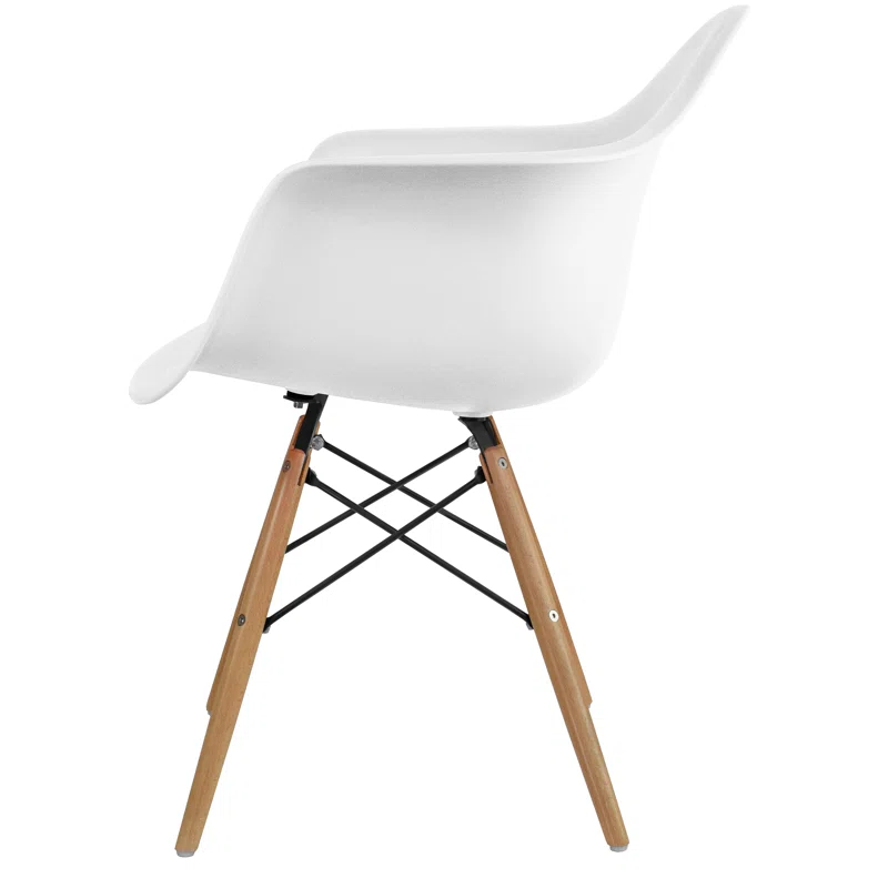 George Oliver Set of 2 Modern Dining Side Chairs from Molded Plastic Armchair Shell with Natural Wooden Legs (Set of 2)