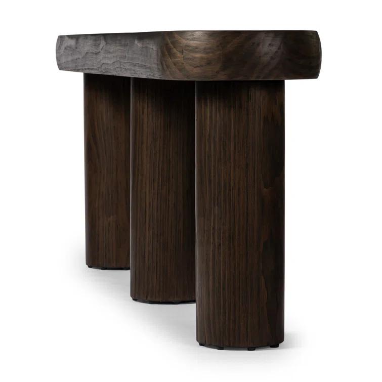 Sienna Brown Pine Oval Console Table with Rounded Edges