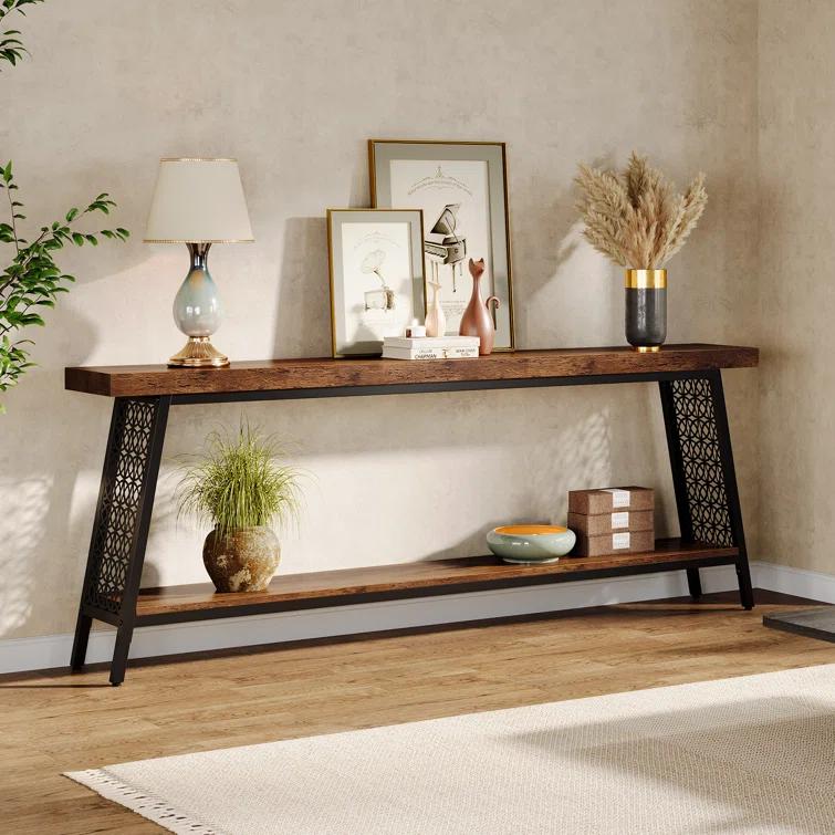 17 Stories 70.9" Console Table with Storage Shelf, 2-Tier Extra Long Sofa Table