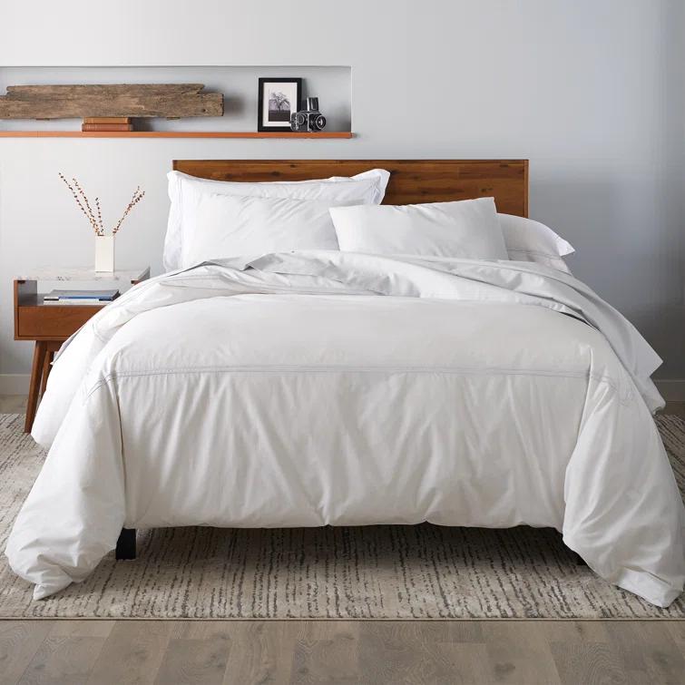Ella Jayne Home Ella Jayne Cotton Duvet Cover with Satin Satin Stitching 3-Piece Set, White with White Satin Stitching