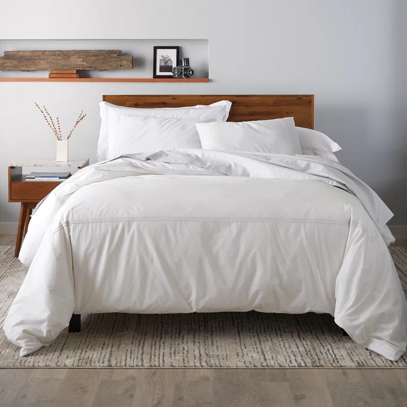 Ella Jayne Home Ella Jayne Cotton Duvet Cover with Satin Satin Stitching 3-Piece Set, White with White Satin Stitching