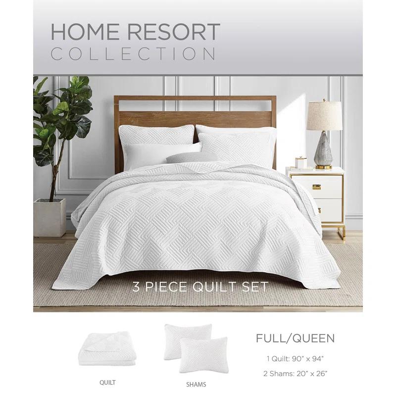 DESIGN STUDIO Garment Wash Grid All-Season Reversible Soft Microfiber Quilt Set