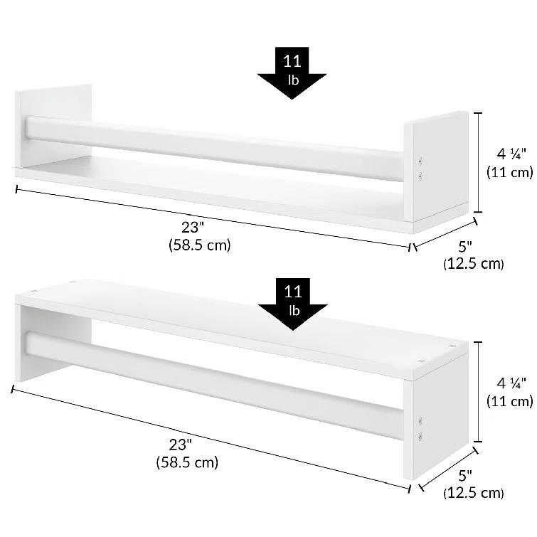 Ballucci Rigga 16" Floating Shelves with Front Bar (Set of 2)