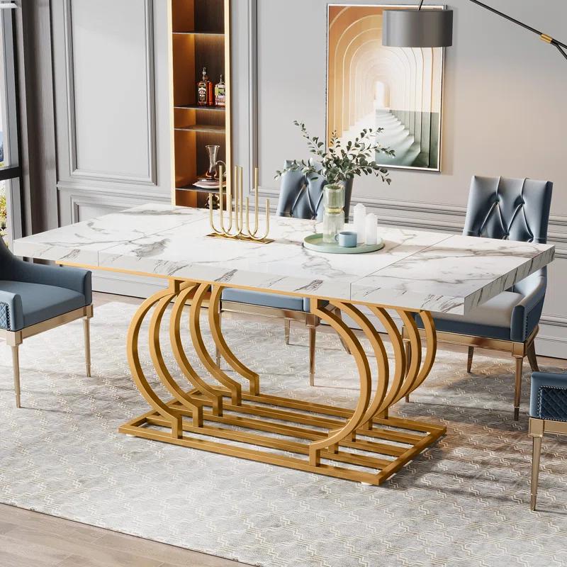 Everly Quinn Hausner 63" Dining Table, Faux Marble Top