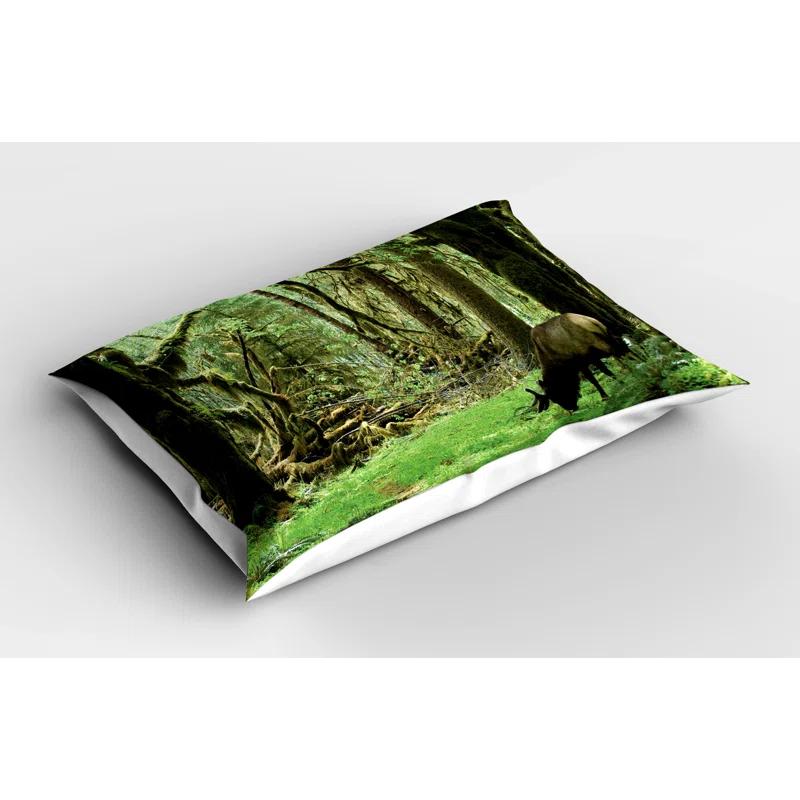 Ambesonne Ambesonne Forest Pillow Sham 2 Pack Roosevelt Elk in Park 26"x20" Green Brown