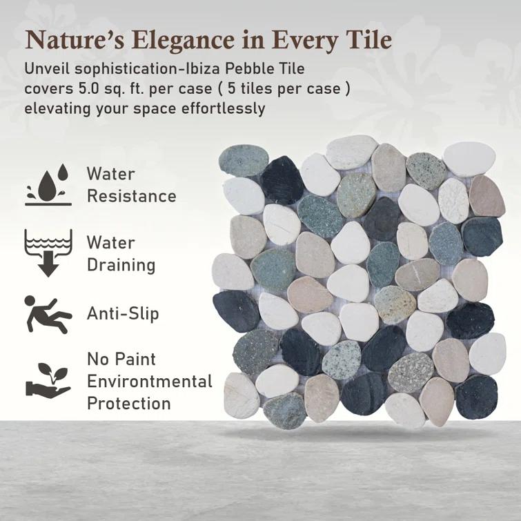 b.o.i Hawaii 12" x 12" Natural Stone Pebbles Mosaic Wall & Floor Tile