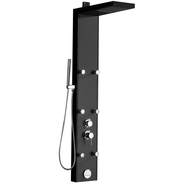 Greenspring 6-Jet Rainfall Shower Panel System With Spa Jets Rainfall Waterfall Shower Head And Shower Wand Marble Finish In Black GSP42D