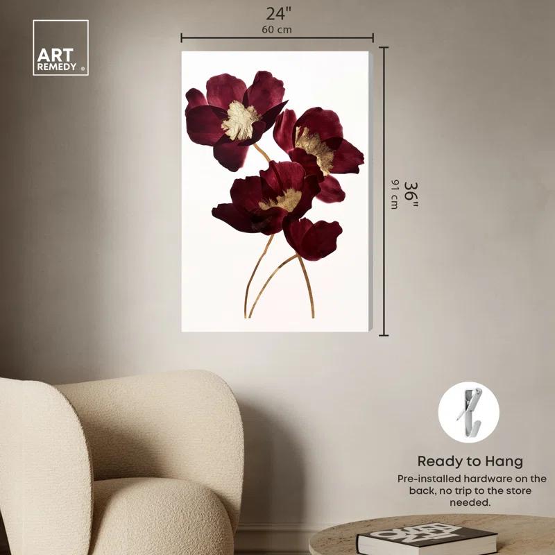 Art Remedy Art Remedy Wine Flowers Framed Floral Fine 1 Piece Canvas Wall Art 57114