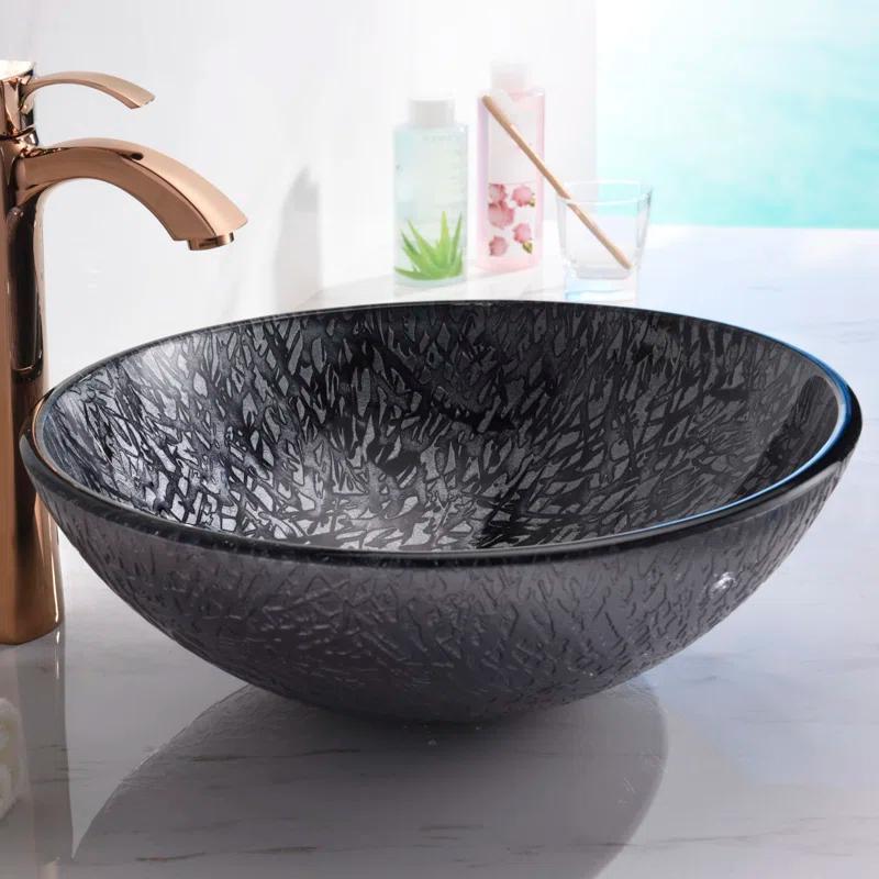 ANZZI Arc 16.5'' Gray Tempered Glass Circular Bathroom Sink