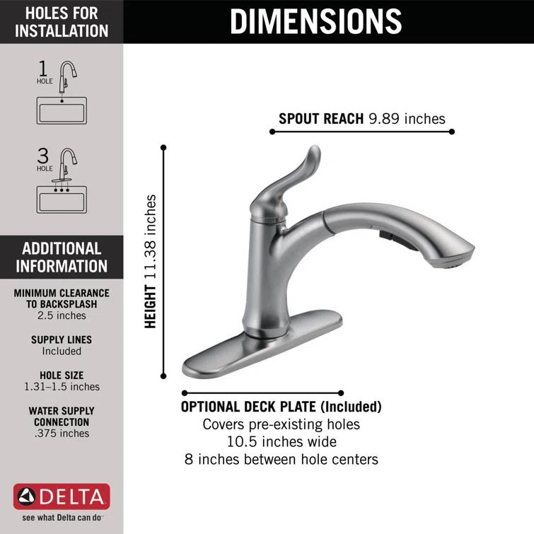 Delta Linden Pull Out Sprayer Kitchen Sink Faucet, Single Handle Kitchen Faucet 4353-AR-DST