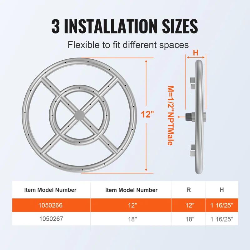 VEVOR 12'' Round Stainless Steel Fire Pit Accessory