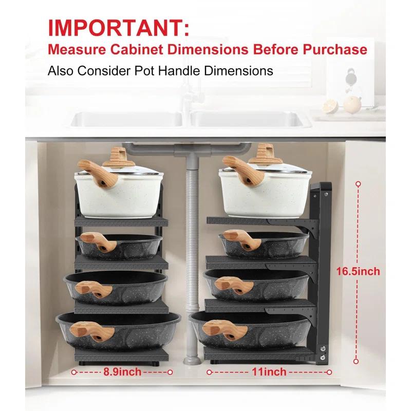 Prep & Savour Heavy Duty Pan Organizers For Cabinet & Counter 4 Tier Adjustable Pan & Pot Rack For Kitchen Cabinet Organizers And Storage