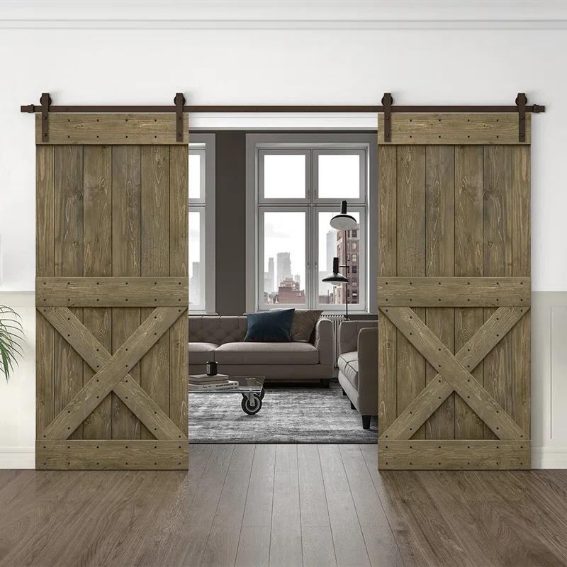 Calhome 84'' Solid Wood Paneled Painted with Installation Hardware Kit Barn Door