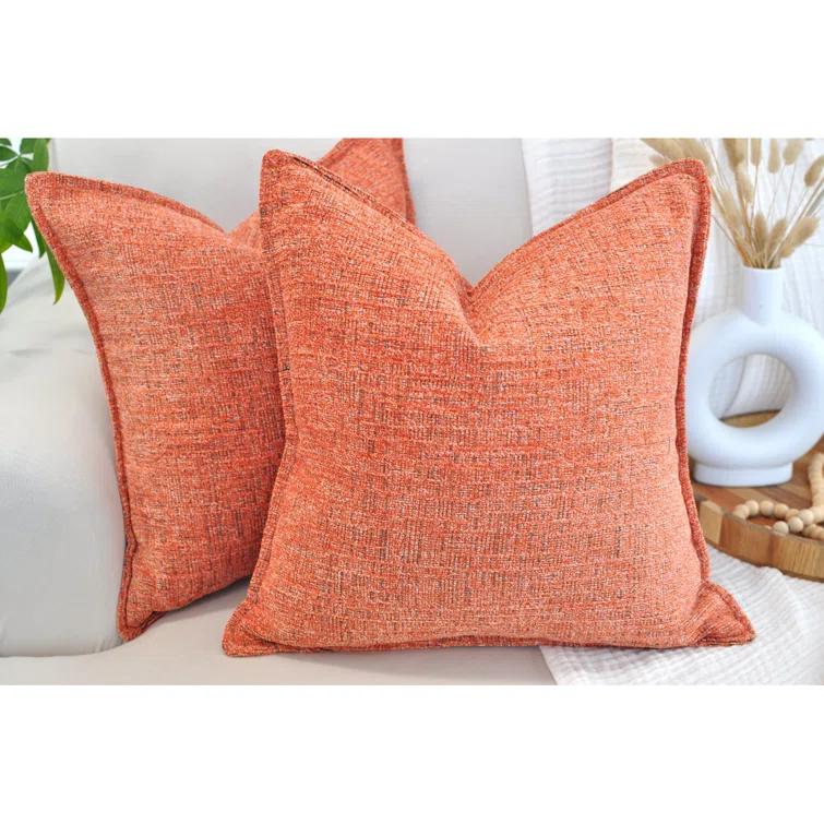 Oveesha Soft Chenille Throw Pillow Covers With Stitched Edge (Set of 2)