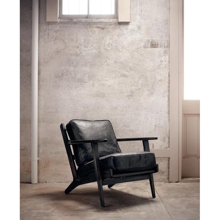 Landon Ebony Leather Lounge Chair with Distressed Oak Frame