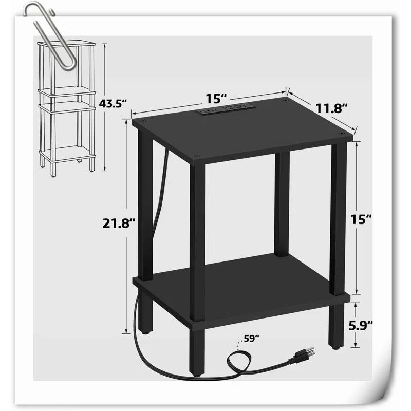 End Table With Charging Station, Side Table With USB Ports And Outlets, Nightstand, 2-Tier Storage Shelf, Sofa Table For Small Space, 1 Package(2PCS)