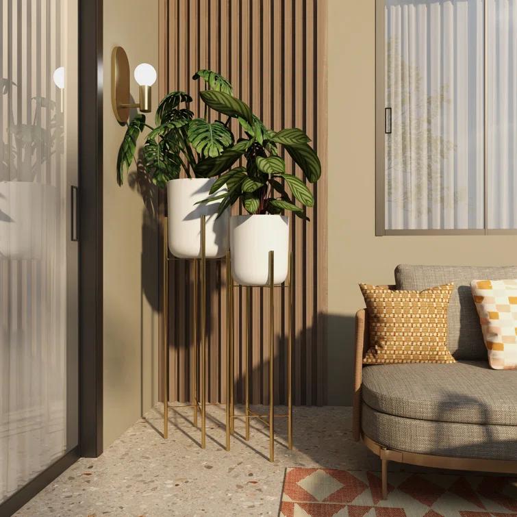 CosmoLiving by Cosmopolitan 2 - Piece Silver Metal Tall Indoor Outdoor Dome Indoor Outdoor Planter with Removable Stand Set