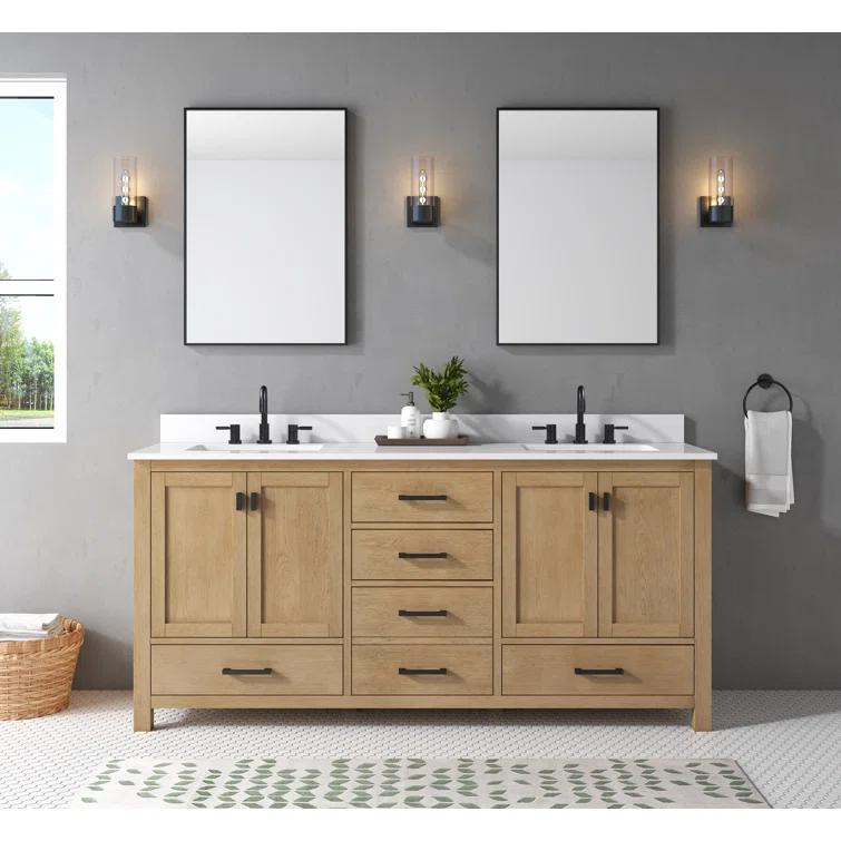 Modero 73" White Engineered Wood Double Vanity with Stone Top