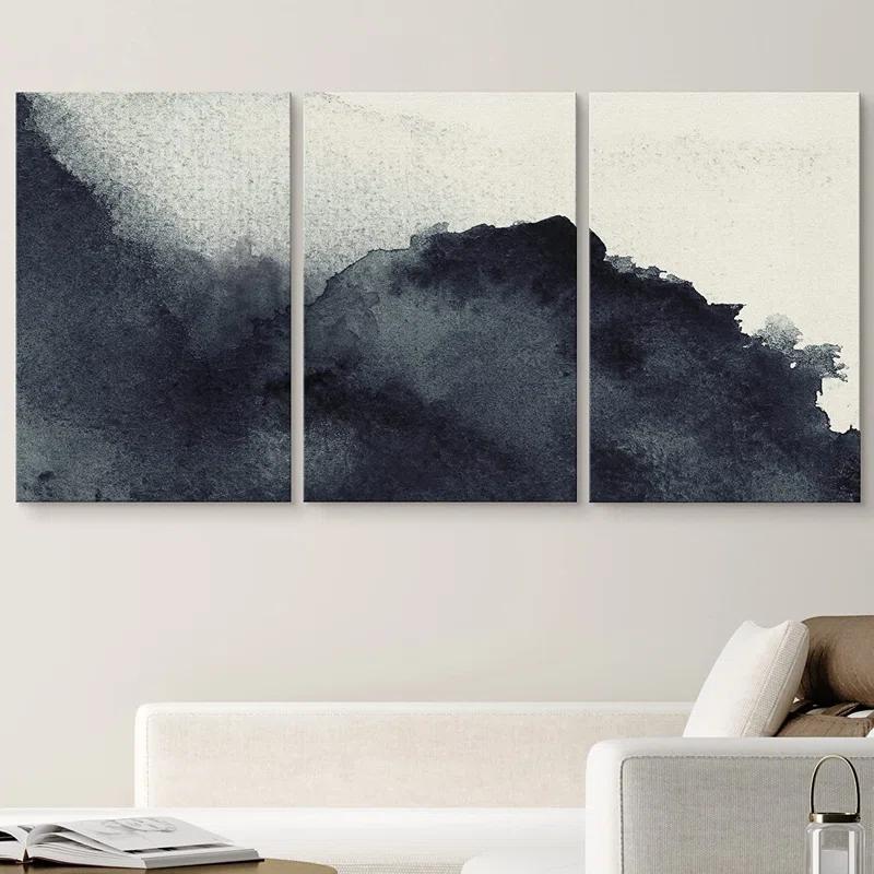 Triptych Faded Gradient Zen Ink Dots Abstract Framed Canvas Art 3 Pieces Painting Print Wall Decor