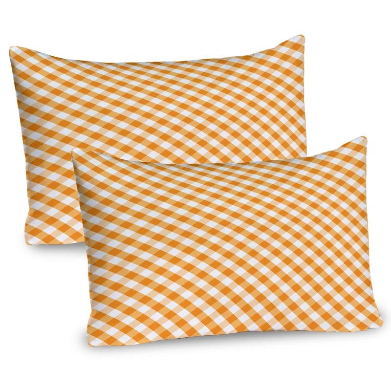 Ambesonne Ambesonne Orange and White Pillow Sham 2 Pack Gingham Checks Orange and White