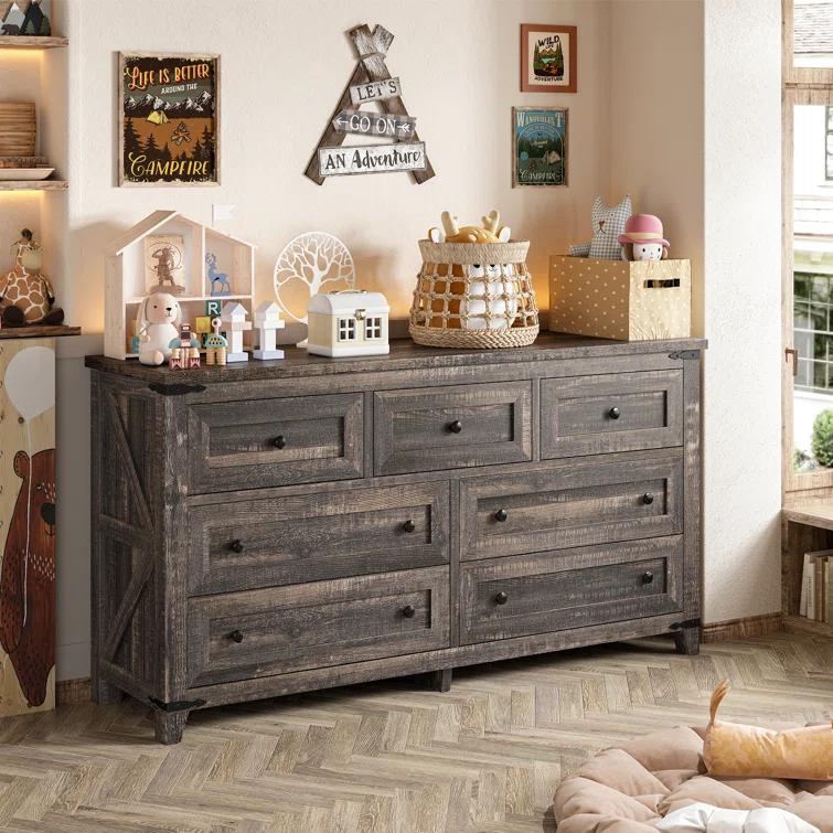 Gracie Oaks Wood Dresser For Bedroom With 7 Drawers, Farmhouse Chest Of Drawers