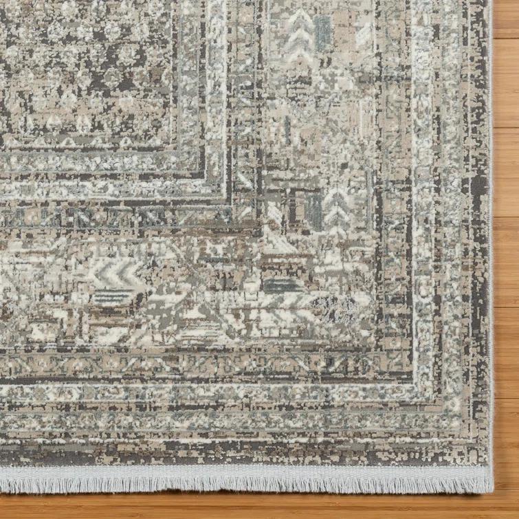 Gertmenian Florance Modica Transitional Oriental Border Floral Dark Gray High-Low Viscose/Acrylic Area Rug