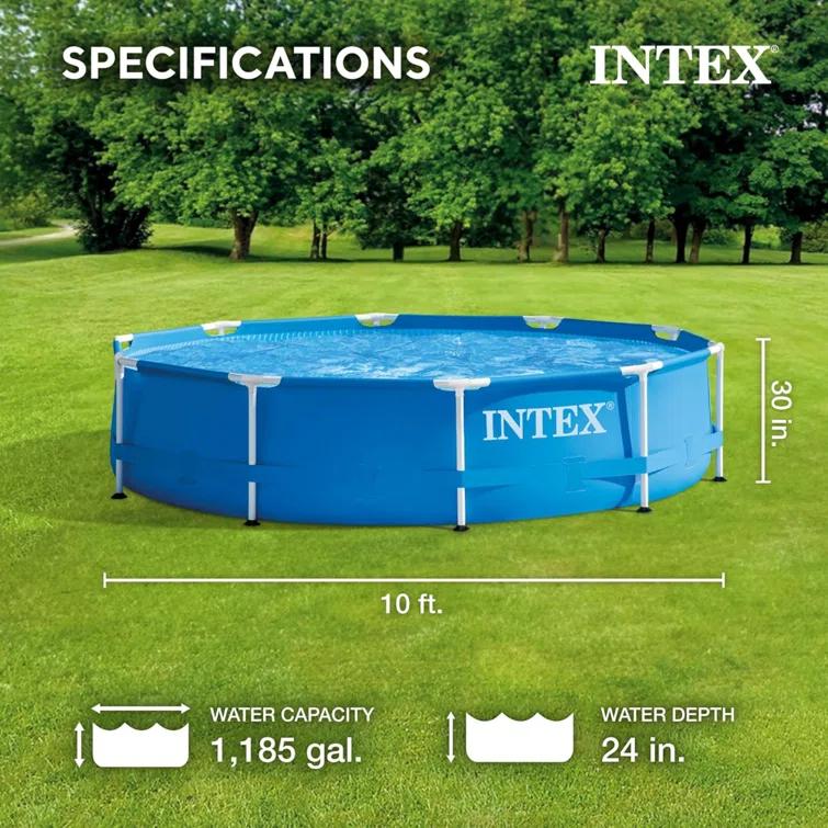 Intex Intex Round Metal Frame Outdoor Backyard Above Ground Swimming Pool