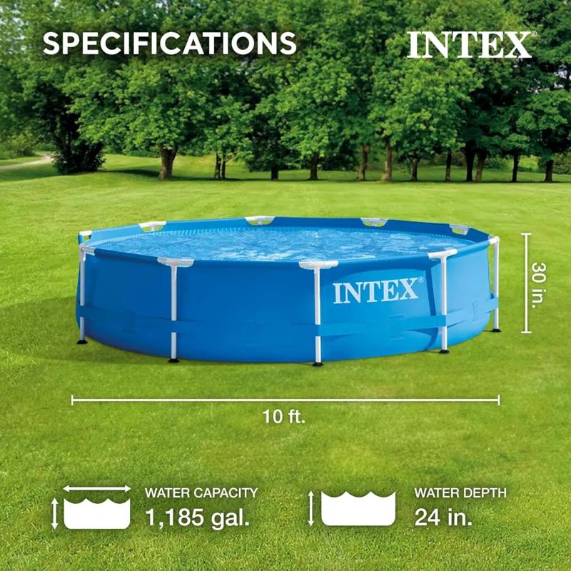 Intex Intex Round Metal Frame Outdoor Backyard Above Ground Swimming Pool
