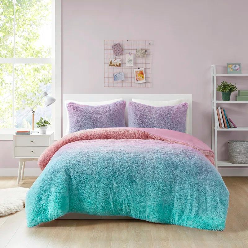 Intelligent Design Pastel Ombre Shaggy Faux Fur Comforter Set