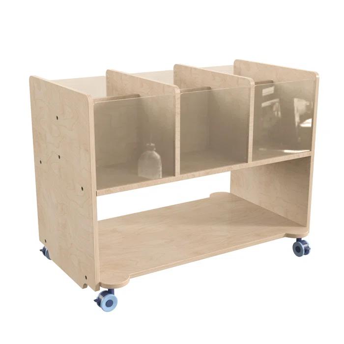 Bright Beginnings Bright Beginnings Commercial Wooden Mobile Storage Cart with Compartments, Bins, and Wheels