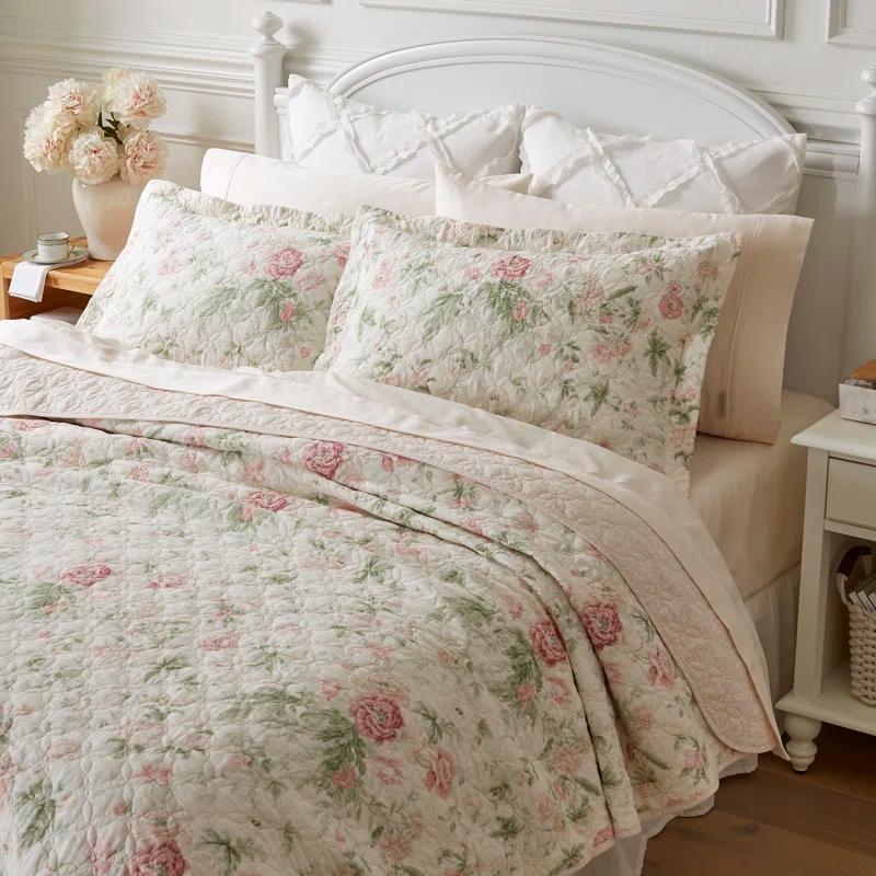 Laura Ashley Laura Ashley Breezy Floral Cotton Reversible Quilt Set