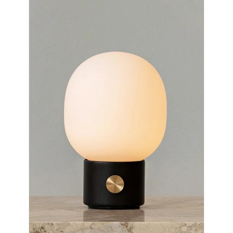 Cordless Black and White Glass Table Lamp with Brass Dimmer