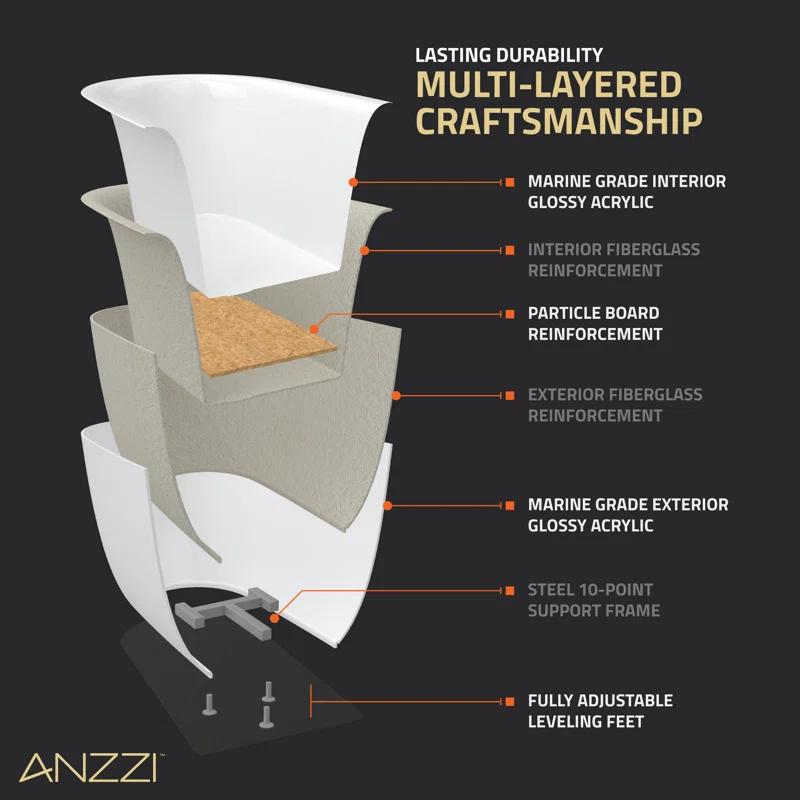 ANZZI FT-AZ098-59BK ANZZI Chand Series 59 Inch Acrylic Freestanding Pre-Plumbed Solid Deep Soaker Stand Alone Bathtub With Built-In Overflow And Drain In Black/White