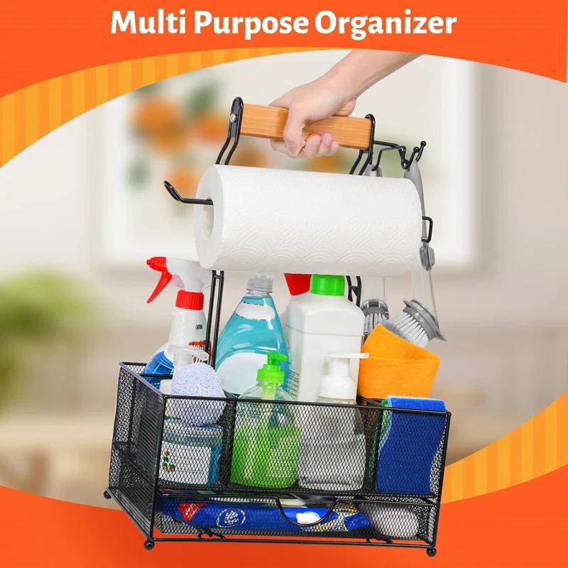 AMADA Large BBQ Utensil Storage Box With Drawer, Picnic Camping Storage Box With Paper Towel Holder, BBQ Tool Storage Box, Ideal Storage Box For Picnic Condiments And Outdoor Grill Accessories