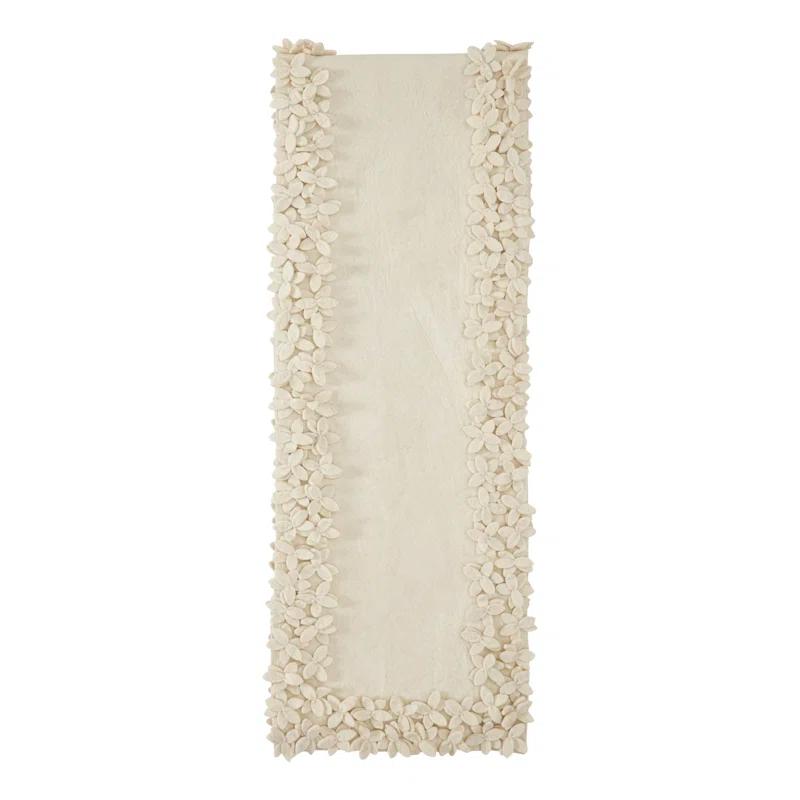 Arcadia Home Hand Felted Wool Floral Border Table Runner in Cream, 16x90"