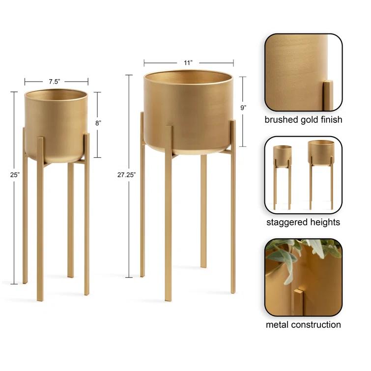 CosmoLiving by Cosmopolitan 2 - Piece Metal Dome Indoor Outdoor Planter with Removable Stand Set