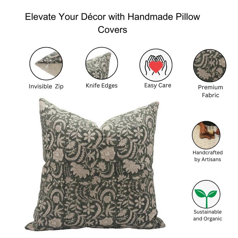 Fabdivine Floral Linen  Pillow Cover for Indoor/Outdoor
