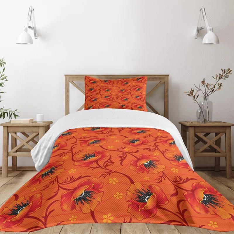 Ambesonne Ambesonne Orange Bedspread Poppy Flower Romance