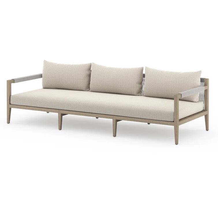 Sherwood Washed Brown Teak Outdoor Sofa with Beige Cushions