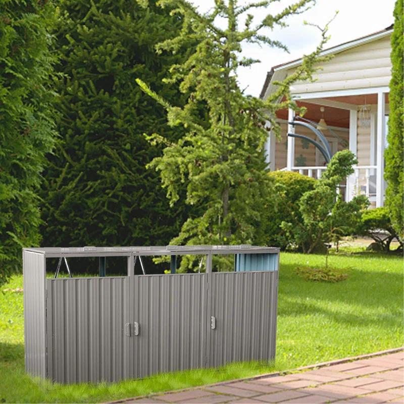 Alxfarton Garbage Bin Shed Stores 3 Trash Cans Metal Outdoor Bin Shed For Garbage Storage