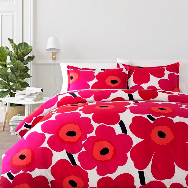 Marimekko Unikko Cotton Red Duvet Cover Set