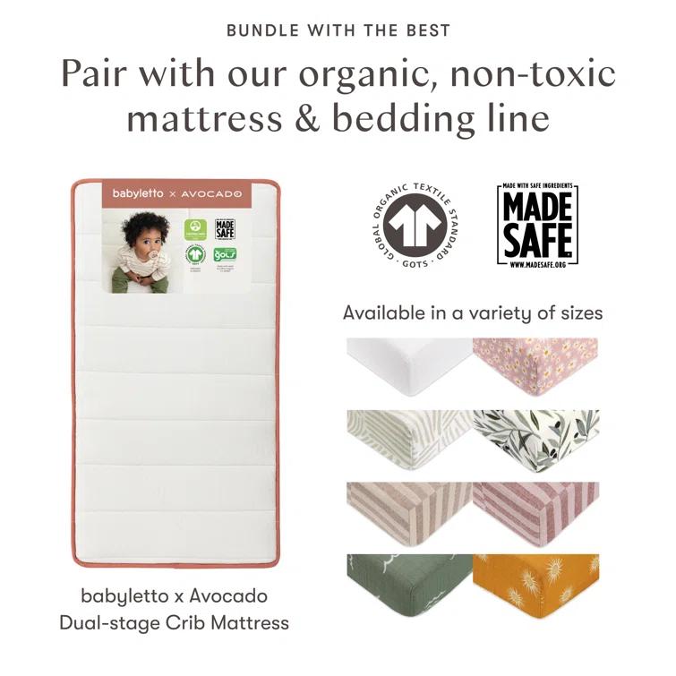 Babyletto Lolly Crimson Red & Natural Wood 3-in-1 Convertible Baby Crib with Toddler Bed Conversion Kit